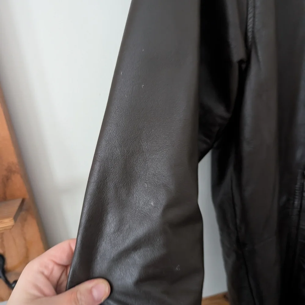 Vintage 90s Brandon‎ Thomas Brown Leather Hooded Zip Up Lined Jacket Coat Size M